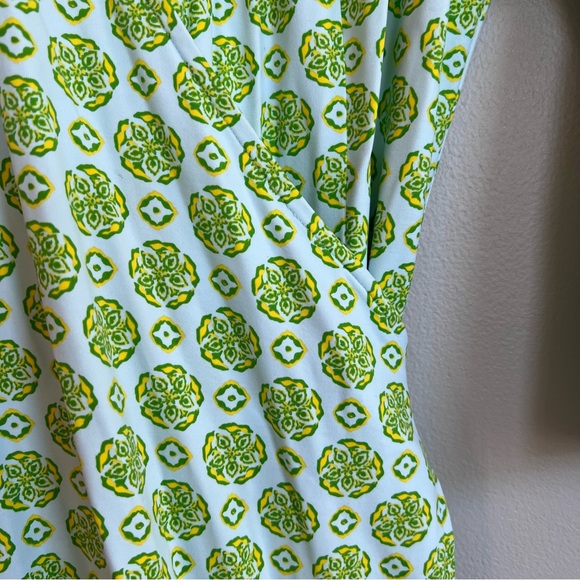 J. McLaughlin Catalina Cloth Collared Wrap Dress Blue Green Geometric Print S - Picture 4 of 7